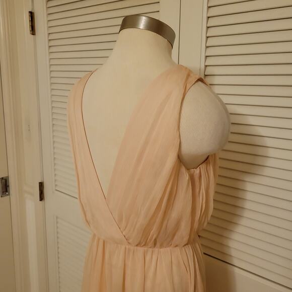 Formal Chiffon Deep V-Neck Maxi Dress Keepsake XS Blush Sleeveless Flowy - Picture 5 of 8